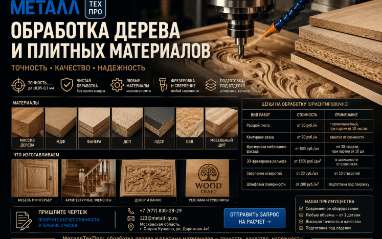 Обработка дерева, МДФ, фанеры и древесно-плитных материалов
